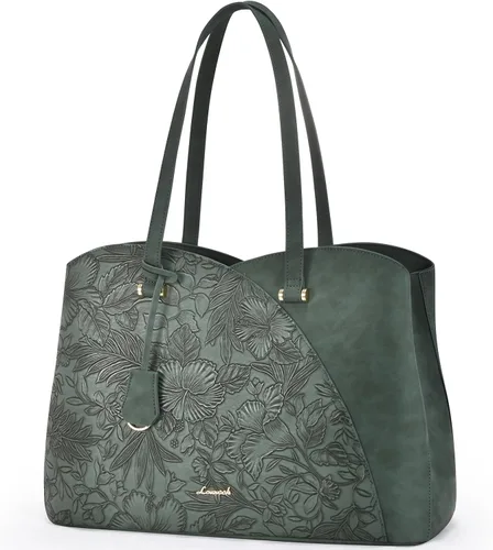 Vista 17 de LOVEVOOK Bolso de mano para laptop para mujeres, bolsos de trabajo, bolso para laptop para maestros, bolso de computadora de cuero, carteras Negro