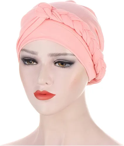 Vista 2 de Diademas turbantes trenzadas preatadas para mujer, accesorios clásicos para entrenamiento (rosa, talla única), Rosado