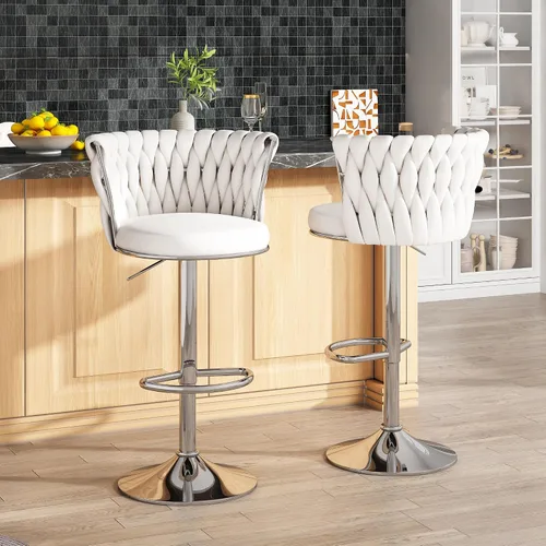 Vista 2 de Lamerge Juego de 2 taburetes de bar de terciopelo, sillas de bar giratorias modernas con altura ajustable, sillas tapizadas para isla de cocina Beige
