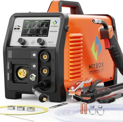 Vista 8 de HITBOX 140A MIG Soldador 110V/220V, Soldador de núcleo de flujo/Stick ARC/Lift Tig/Spool Gun 4 en 1 Máquina de soldadura Mig sin gas con pantalla