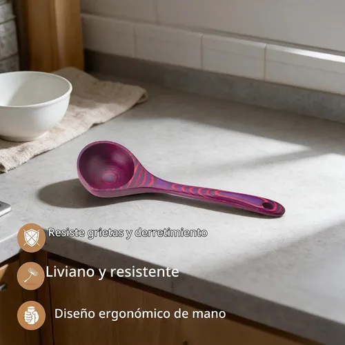 Vista 7 de Cucharones de sopa profundos de madera de Pakka para zurdos con boquilla Cucharón de madera de Pakka de 10 pulgadas Cucharón de madera grande