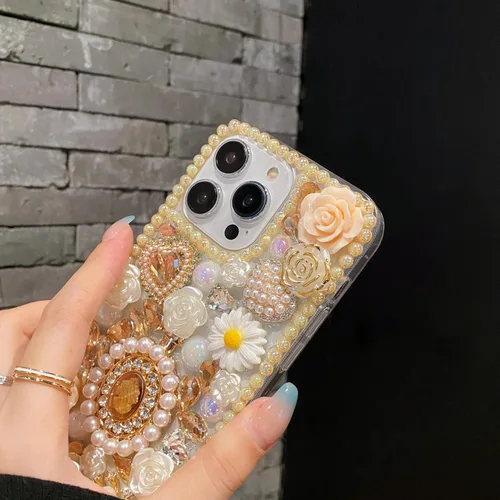 Vista 2 de iFiLOVE para iPhone 7 Plus/8 Plus Funda con Diamantes Brillantes y Correa de Flores, 3D Lujo Brillante Purpurina Cristal Diamantes de Imitación
