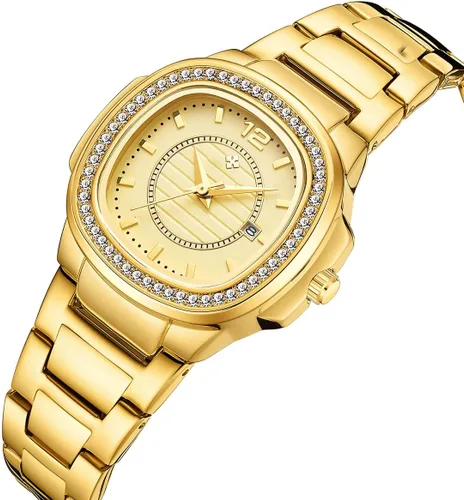 Vista 2 de Relojes de mujer moda esfera cuadrada acero inoxidable impermeable fecha diamante señoras vestido relojes de pulsera