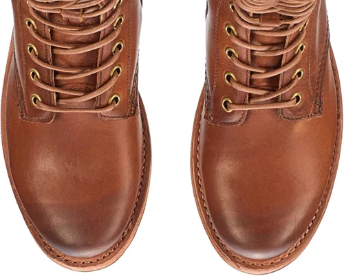 Vista 5 de Frye Veronica Botas de combate altas de 15 pulgadas para mujer hechas de cuero de grano completo con construcción Goodyear Welt, cordones de tela