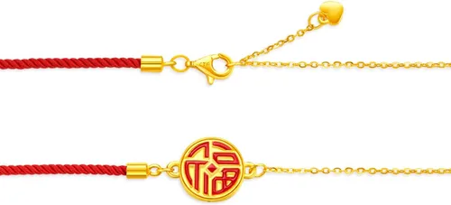 Vista 2 de CHOW TAI FOOK Pulsera de oro puro de 24 quilates 999 - Pulsera de cadena y cuerda de la buena fortuna, Metal, no conocido