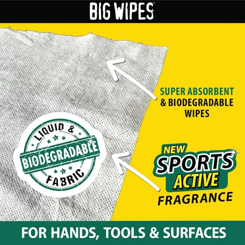 Vista 7 de BIG WIPES Recipiente multisuperficie resistente, paños de limpieza súper absorbentes para manos, superficies y herramientas, recipiente de 80