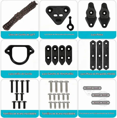 Vista 5 de Kit de carro de anclaje para kayak, sistema de carro de anclaje para canoa de kayak