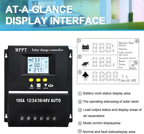 Vista 6 de Controlador de carga solar MPPT de 60 A 12 V 24 V 36 V 48 V Pantalla LCD Regulador inteligente de batería Entrada máxima de 100 V USB dual