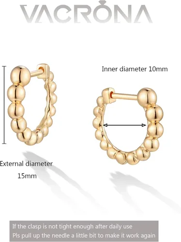 Vista 6 de VACRONA - Aretes tipo arracada de aro para mujer, chapados en oro de 14 quilates, diseño de Huggie