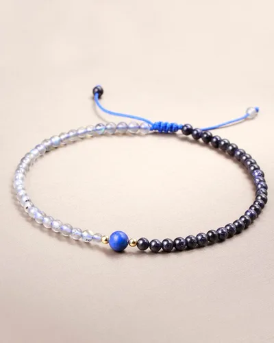 Vista 4 de Jewever Pulsera tobillera de piedra lunar con piedra arenisca azul para mujer, cristales curativos de energía, pulsera para mujer, gema de yoga
