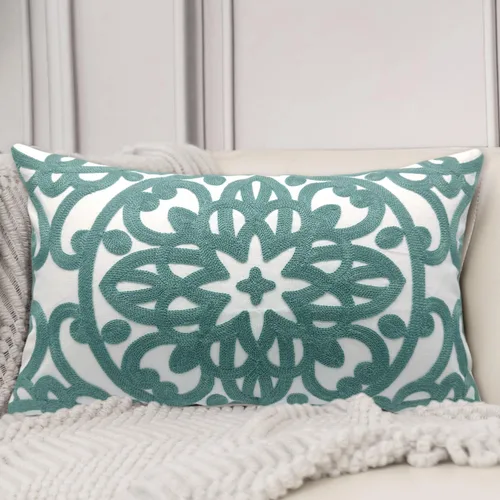 Vista 71 de Alysheer Funda de almohada decorativa bordada de 18 x 18 pulgadas, acogedora y fresca funda de cojín bohemia con diseño de mandala chic de punto