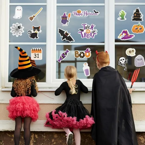 Vista 5 de Glenmal 21 calcomanías de gel de Halloween para ventana, diseño de calabaza