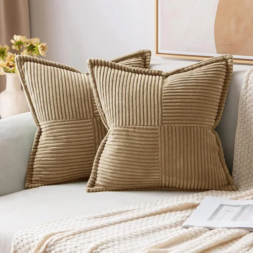Vista 14 de MIULEE - Juego de 2 fundas de almohada beige de 12 x 12 pulgadas con entretejido, fundas de almohada a rayas bohemias supersuaves con textura