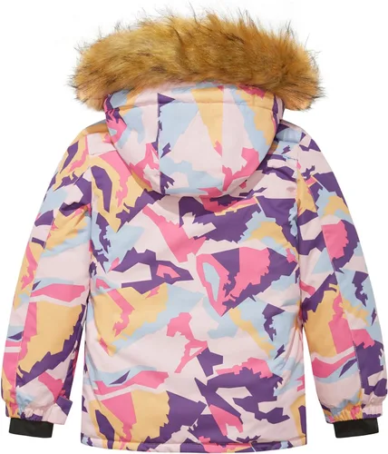 Vista 2 de FARVALUE Chaqueta de esquí impermeable para niñas, abrigo de invierno resistente al viento, abrigo de forro polar cálido para nieve, impermeables