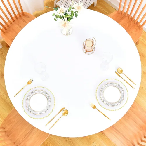 Vista 8 de Mantel ajustable con bordes elásticos para mesas redondas, funda elástica de elastano de 48 pulgadas para mesa en casa, comedor, picnic, fiesta