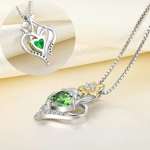 Vista 5 de YL Collar de corazón de plata de ley con colgante de flor de lirio para mujer