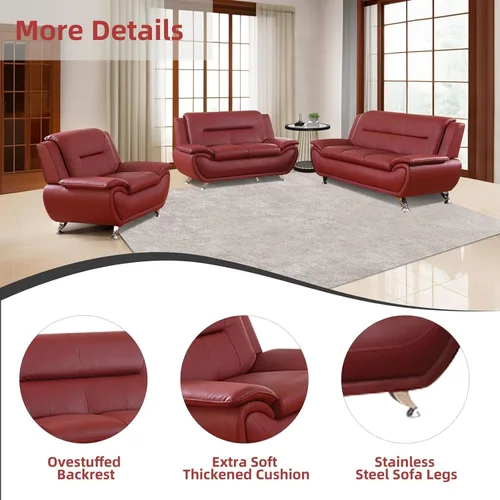 Vista 6 de Sofá modular de cuero, muebles de sala de estar, juego de sofá de 3 piezas, sofá modular moderno de piel sintética con patas resistentes para sala
