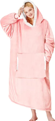 Vista 29 de yescool - Cobija con capucha, sudadera de franela de forro polar sherpa para adultos, mujeres y hombres, talla única