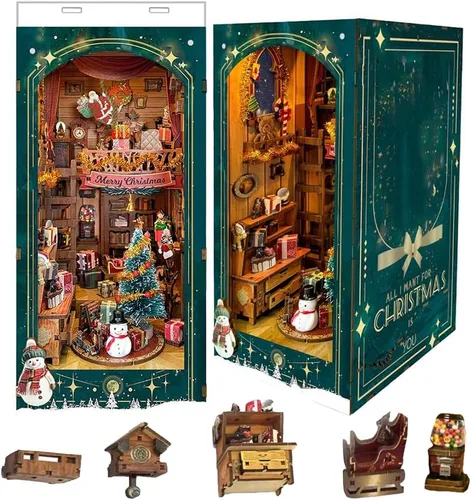 Vista 10 de Kit de casa en miniatura de bricolaje, kit de rincón de libro de estilo europeo, diseño de espejo ilusión, kit de casa de muñecas en miniatura