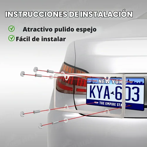 Vista 6 de RED WOLF Marco de Matrícula de Acero Inoxidable con 4 Agujeros, Pulido Espejo Plateado, Kit de Cubierta de Placa con Tornillos Cromados, Tapas