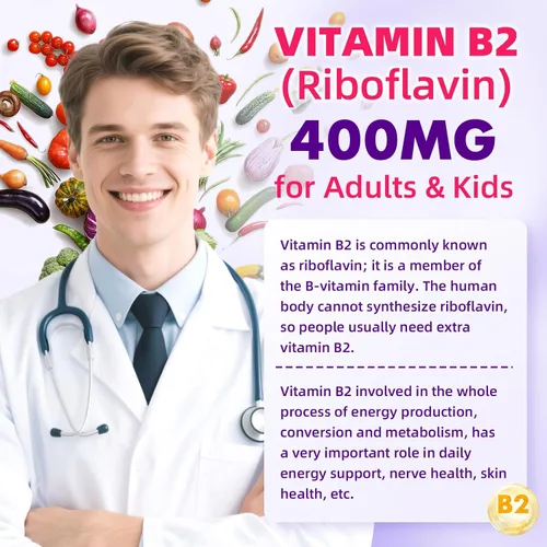 Vista 5 de Gomitas de vitamina B2 para niños y adultos, VIT B2 Riboflavina 400 mg Suplemento con magnesio para aliviar la migraña y apoyar el sistema nervioso