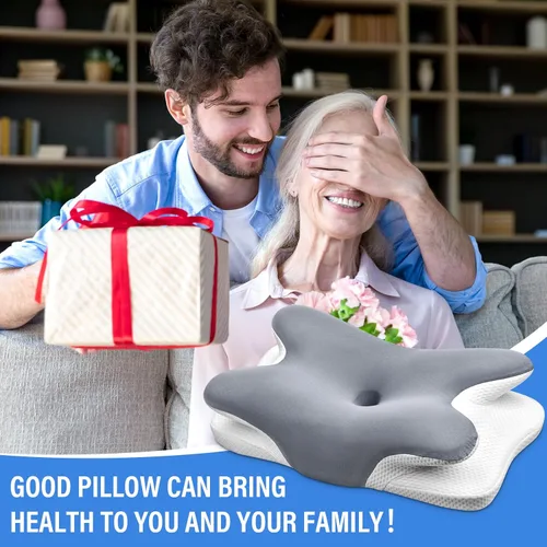 Vista 7 de Almohada cervical para el cuello, almohadas ergonómicas de espuma viscoelástica para aliviar el dolor de cuello con funda de almohada transpirable