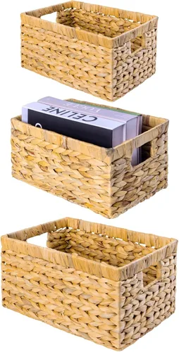 Vista 10 de M4DECOR Juego de 6 cestas de almacenamiento de mimbre, cestas de almacenamiento de jacinto de agua, cestas de almacenamiento de mimbre para estantes