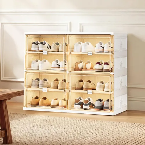 Vista 2 de JEKO&JEKO Zapatero plegable de 4 niveles para entrada de armario, caja de almacenamiento de zapatos plegable grande con puertas magnéticas