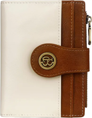 Vista 16 de Billetera de cuero para mujeres, billetera pequeña con bloqueo RFID para mujeres, billetera compacta de dos pliegues con tarjetero, ventana