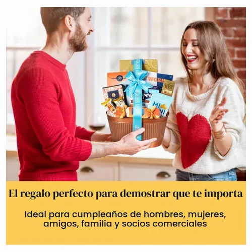 Vista 2 de Broadway Basketeers Cesta de regalo de feliz cumpleaños de dulces y aperitivos gourmet, comparte la alegría con mermelada, cesta de regalo