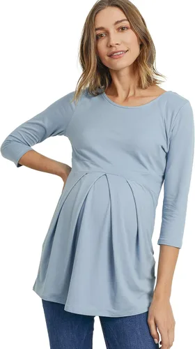 Vista 26 de LaClef - Blusa de maternidad para mujer, cuello redondo, manga 3/4, plisada al frente, estilo peplum