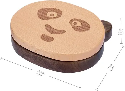 Vista 7 de AhfuLife Caja de recuerdo de dientes de bebé con botella de lanugo, caja de recuerdo de madera con forma de panda para los primeros dientes
