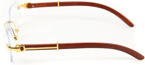 Vista 4 de Street Knitted Lentes de lujo con montura dorada para hombre y mujer, diseño geométrico clásico con lentes transparentes con brazo de madera, lentes