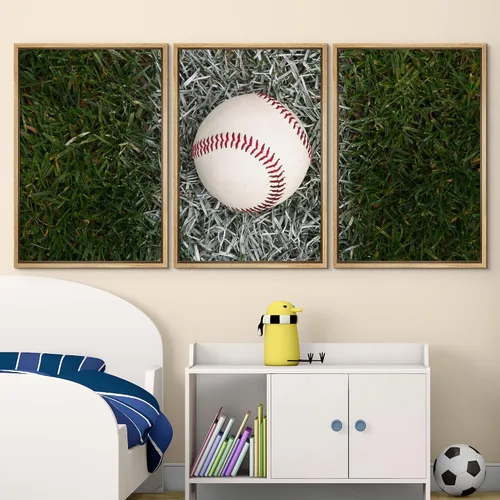 Vista 159 de wall26 Lienzo enmarcado para pared, juego de arte de primer plano, detalles de costuras de béisbol, atletas deportivos, fotografía, moderno