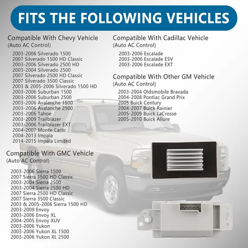 Vista 2 de 1581773 Kit de resistencia del motor del ventilador de HVAC con arnés para control automático de CA Compatible con Chevy Chevrolet Tahoe Silverado