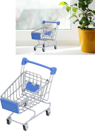 Vista 5 de Lizealucky Mini carrito de compras, resistente, azul, ideal para uso en interiores, almacenamiento y organización