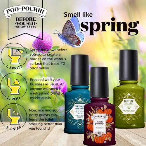 Vista 3 de Poo-Pourri Before-You-Go Spray para Inodoro, Paquete Variado de Primavera de 2 Oz – Maple Pumpkin Sugar Toasted Toots y Balsam Bum