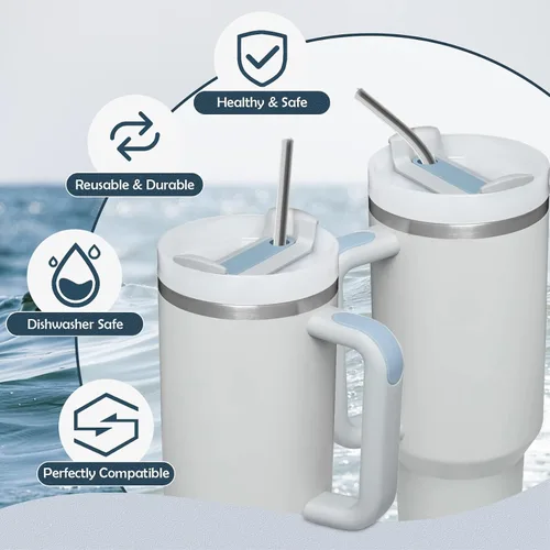 Vista 3 de para Stanley Quencher Vaso de 40 onzas 6x Pajillas de Acero Inoxidable Metálico, Pajillas de Reemplazo Extra Largas/Altas de 12 Pulgadas para Taza