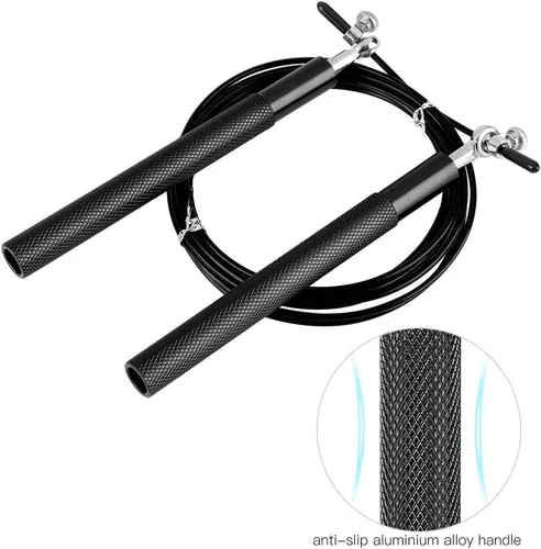 Vista 4 de Cuerda de saltar, cuerda de saltar de velocidad ajustable con mango de aleación de aluminio para fitness, gimnasio en casa y ejercicio