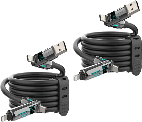 Vista 19 de MFish Cable de carga USB 4 en 1 con funda de transporte, cable de carga rápida de 240 W, USB-A y USB-C dual a USB-C/Lightning, para iPhone Negro