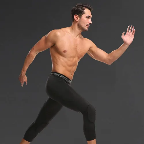 Vista 5 de Homeo Pantalones de baloncesto para hombre con rodilleras, pantalones de compresión 34, mallas capri atléticas para entrenamiento