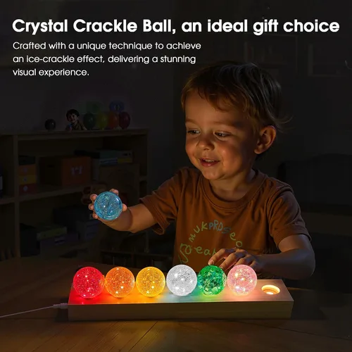 Vista 4 de L LOHAS LED 7 Colores 40mm Bolas de Cristal de Hielo Con Crac Bolas de Chakra de Cristal con Base de Madera LED Bolas de Esfera de Sanación