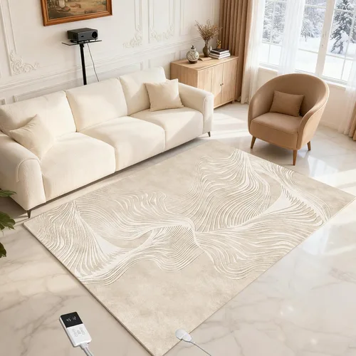Vista 9 de Alfombra térmica eléctrica de 4.6 x 6.6 pies, alfombra de felpa suave con temporizador, calentamiento rápido para oficina, sala de estar, comedor