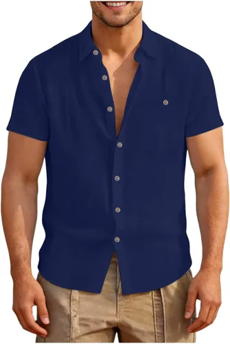 Vista 6 de Camisas con botones para hombre, verano, playa, vacaciones, camisa hawaiana, color sólido, guayabera cubana, manga corta, vestido casual