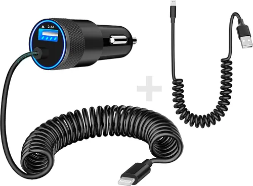 Vista 12 de Cargador de coche para iPhone con certificación MFi de Apple de carga rápida + cable Lightning de 6 pies Caiinei 4.8A Car Phone Charger Dual USB