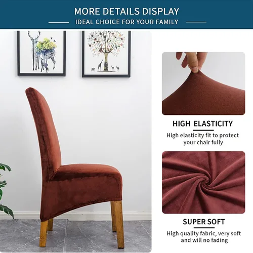 Vista 33 de Velvet Large Chair Covers, Soft Stretch Removable Seat Covers High Back Chairs Protector Slipcovers for Dining Room Decor (Black,Set of 2)