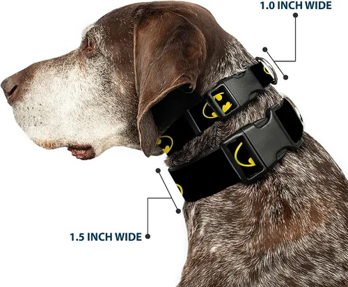 Vista 2 de Buckle-Down Collar de clip de plástico – Batman Shield Negro/Amarillo – 1 pulgada de ancho – Se adapta a 9-15 pulgadas Cuello – Pequeño 1" Wide