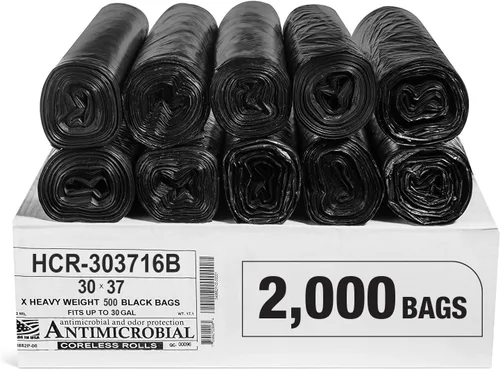 Vista 72 de Aluf Plastics Bolsas de basura de alta densidad, 10 galones, 4000 unidades, 6 micras (eq), 24 x 24 pulgadas, negras, para baño, oficina, industrial