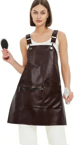 Vista 13 de Delantal para estilista de cabello MIKI WELL para salón, barbero, atrezzo cruzado, delantal impermeable de trabajo con 3 bolsillos