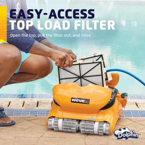 Vista 4 de Dolphin Wave 80 Aspiradora Robótica Automática para Piscinas Incluye Control Remoto y Carrito, Cepillo Limpiador de Línea de Flotación, Ideal